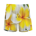 White And Yellow Plumeria Flower Print Men's Sports Shorts