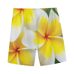 White And Yellow Plumeria Flower Print Men's Sports Shorts