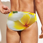 White And Yellow Plumeria Flower Print Men's Swim Briefs