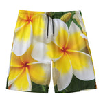 White And Yellow Plumeria Flower Print Men's Swim Trunks