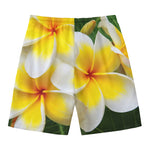 White And Yellow Plumeria Flower Print Men's Swim Trunks