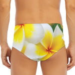 White And Yellow Plumeria Flower Print Men's Triangle Swim Briefs