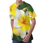 White And Yellow Plumeria Flower Print Men's Velvet T-Shirt