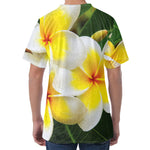 White And Yellow Plumeria Flower Print Men's Velvet T-Shirt