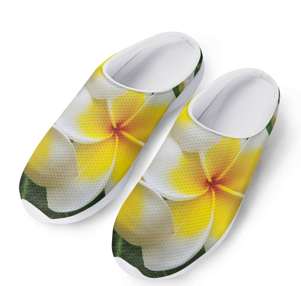 White And Yellow Plumeria Flower Print Mesh Casual Shoes