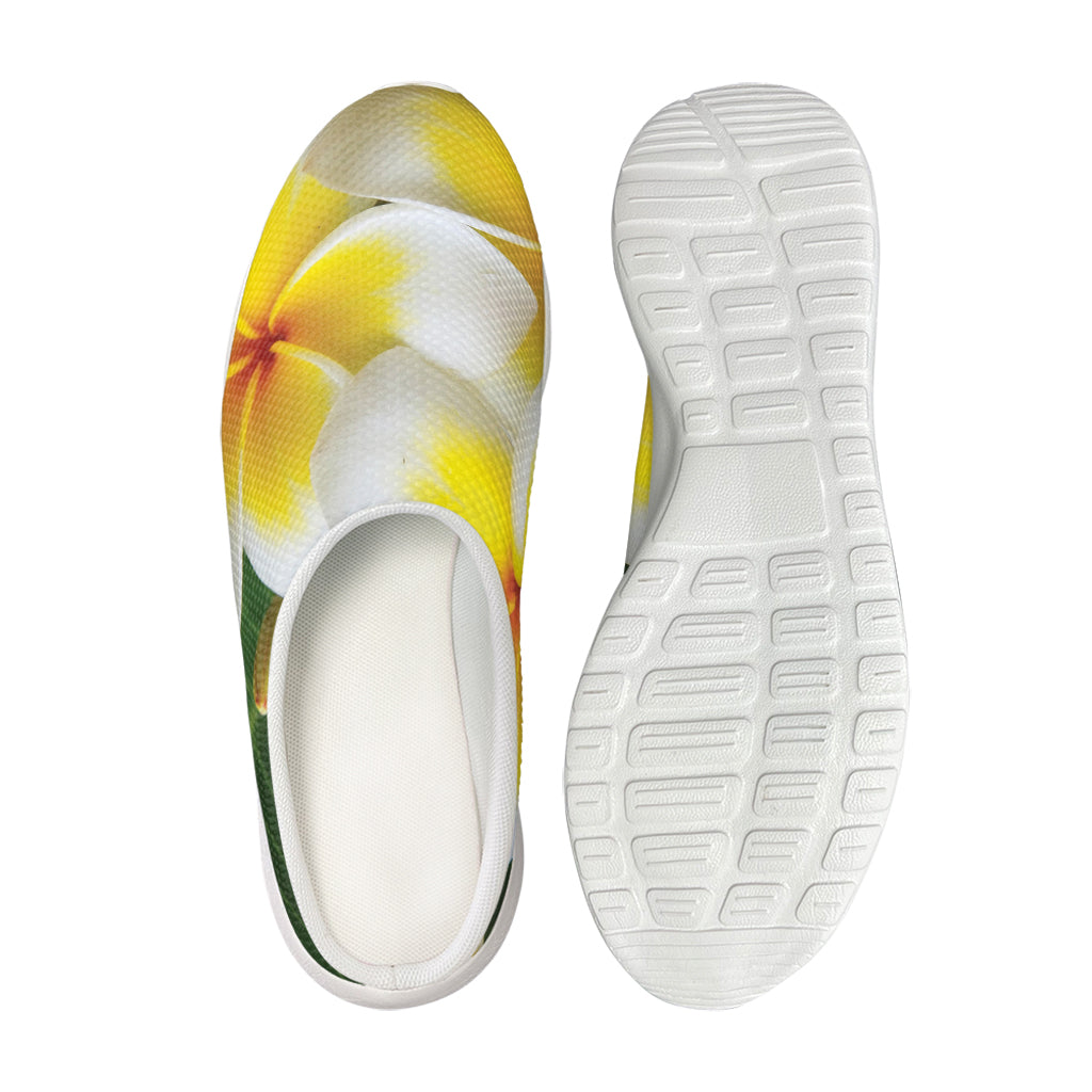 White And Yellow Plumeria Flower Print Mesh Casual Shoes