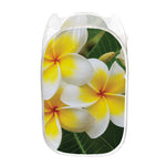 White And Yellow Plumeria Flower Print Mesh Laundry Hamper