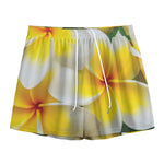 White And Yellow Plumeria Flower Print Mesh Shorts