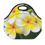 White And Yellow Plumeria Flower Print Neoprene Lunch Bag