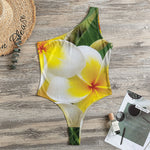 White And Yellow Plumeria Flower Print One Shoulder Bodysuit