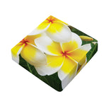 White And Yellow Plumeria Flower Print Outdoor Seat Cushion Cover