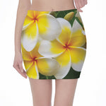 White And Yellow Plumeria Flower Print Pencil Mini Skirt