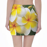 White And Yellow Plumeria Flower Print Pencil Mini Skirt