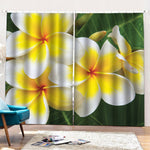 White And Yellow Plumeria Flower Print Pencil Pleat Curtains