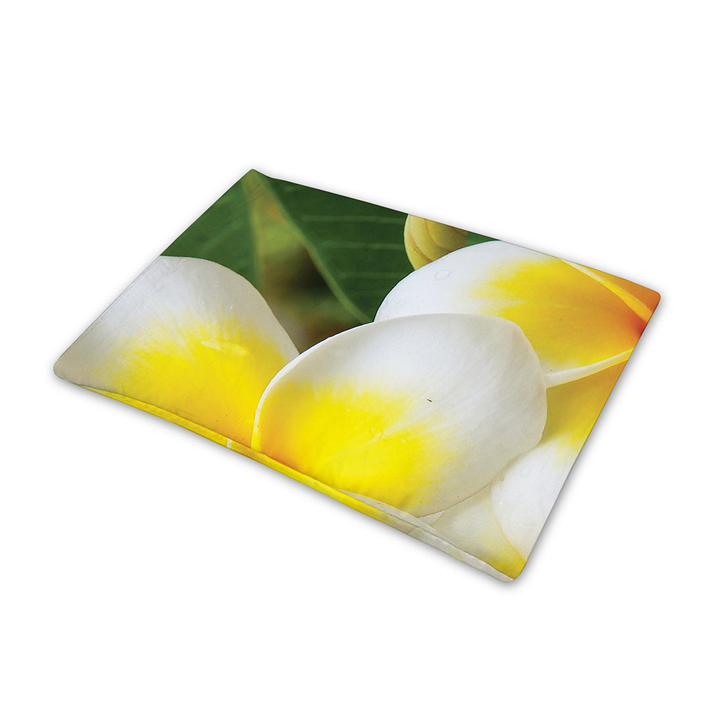 White And Yellow Plumeria Flower Print Pet Cooling Mat Cover
