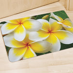 White And Yellow Plumeria Flower Print Polyester Doormat