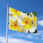 White And Yellow Plumeria Flower Print Polyester Flag