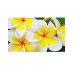 White And Yellow Plumeria Flower Print Polyester Flag