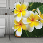White And Yellow Plumeria Flower Print Polyester Shower Curtain