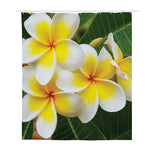 White And Yellow Plumeria Flower Print Polyester Shower Curtain