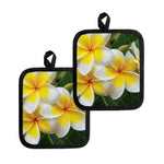 White And Yellow Plumeria Flower Print Pot Holders