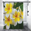 White And Yellow Plumeria Flower Print Premium Shower Curtain