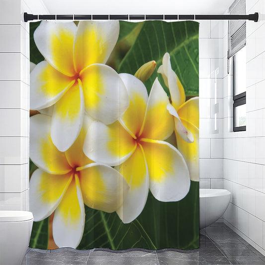 White And Yellow Plumeria Flower Print Premium Shower Curtain
