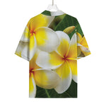 White And Yellow Plumeria Flower Print Rayon Hawaiian Shirt