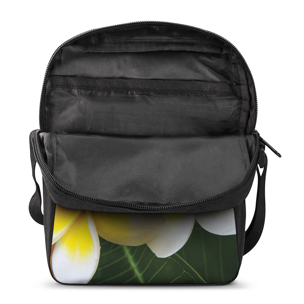 White And Yellow Plumeria Flower Print Rectangular Crossbody Bag