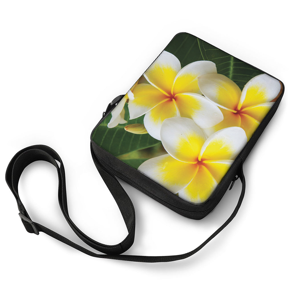 White And Yellow Plumeria Flower Print Rectangular Crossbody Bag