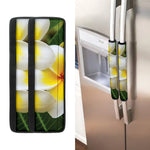 White And Yellow Plumeria Flower Print Refrigerator Handle Covers