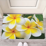 White And Yellow Plumeria Flower Print Rubber Doormat