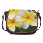 White And Yellow Plumeria Flower Print Saddle Bag