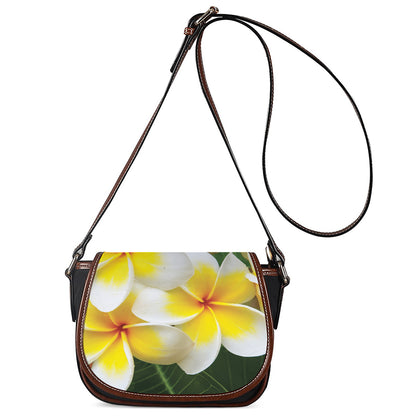 White And Yellow Plumeria Flower Print Saddle Bag