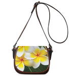White And Yellow Plumeria Flower Print Saddle Bag