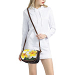 White And Yellow Plumeria Flower Print Saddle Bag