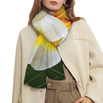 White And Yellow Plumeria Flower Print Scarf