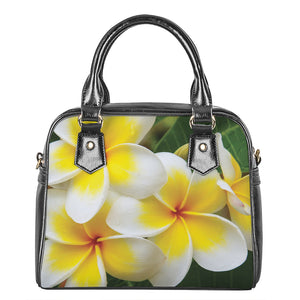 White And Yellow Plumeria Flower Print Shoulder Handbag