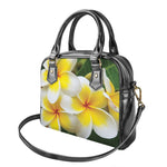 White And Yellow Plumeria Flower Print Shoulder Handbag