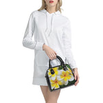 White And Yellow Plumeria Flower Print Shoulder Handbag