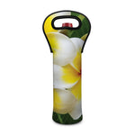 White And Yellow Plumeria Flower Print Single Neoprene Wine Tote