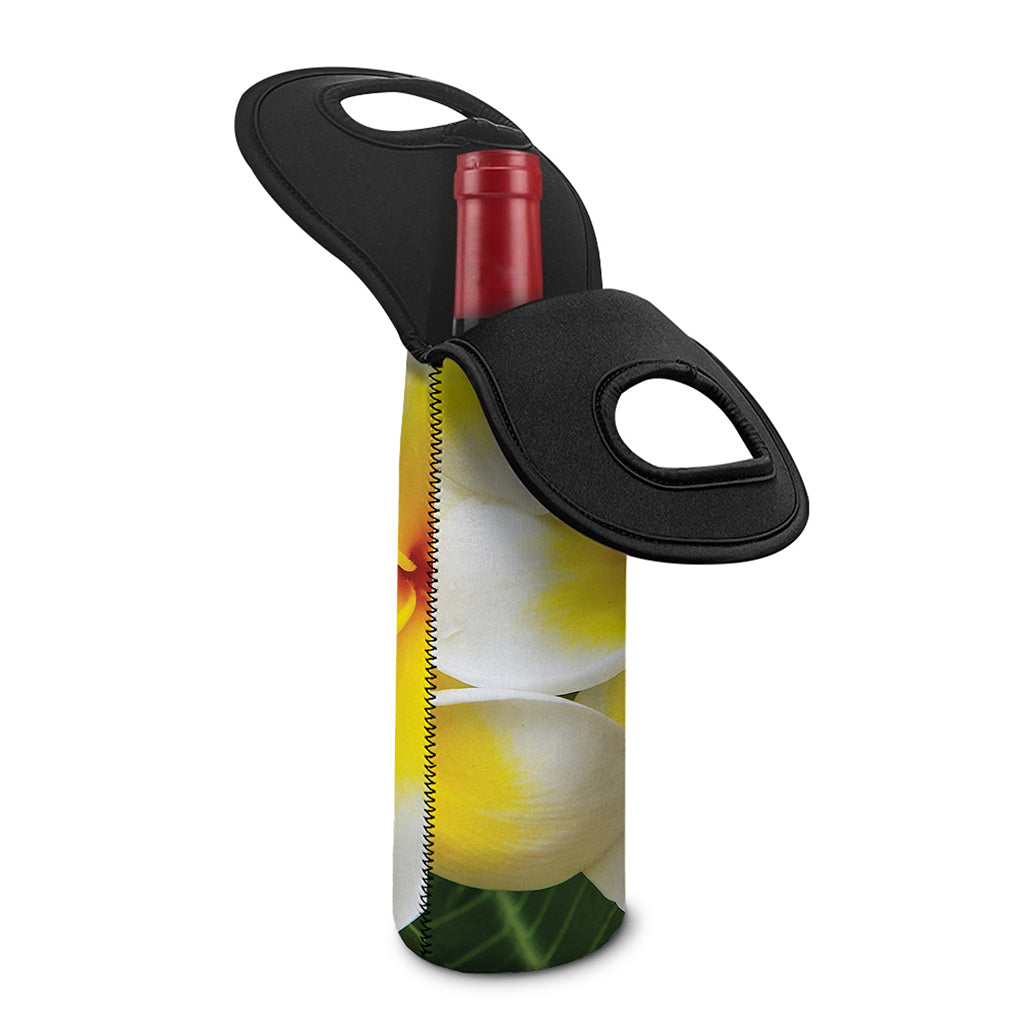 White And Yellow Plumeria Flower Print Single Neoprene Wine Tote