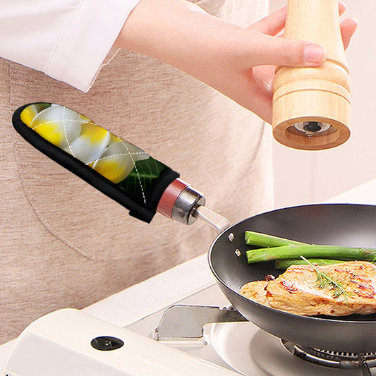 White And Yellow Plumeria Flower Print Skillet Handle Cover