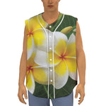 White And Yellow Plumeria Flower Print Sleeveless Baseball Jersey