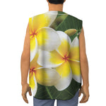 White And Yellow Plumeria Flower Print Sleeveless Baseball Jersey