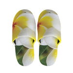 White And Yellow Plumeria Flower Print Slippers
