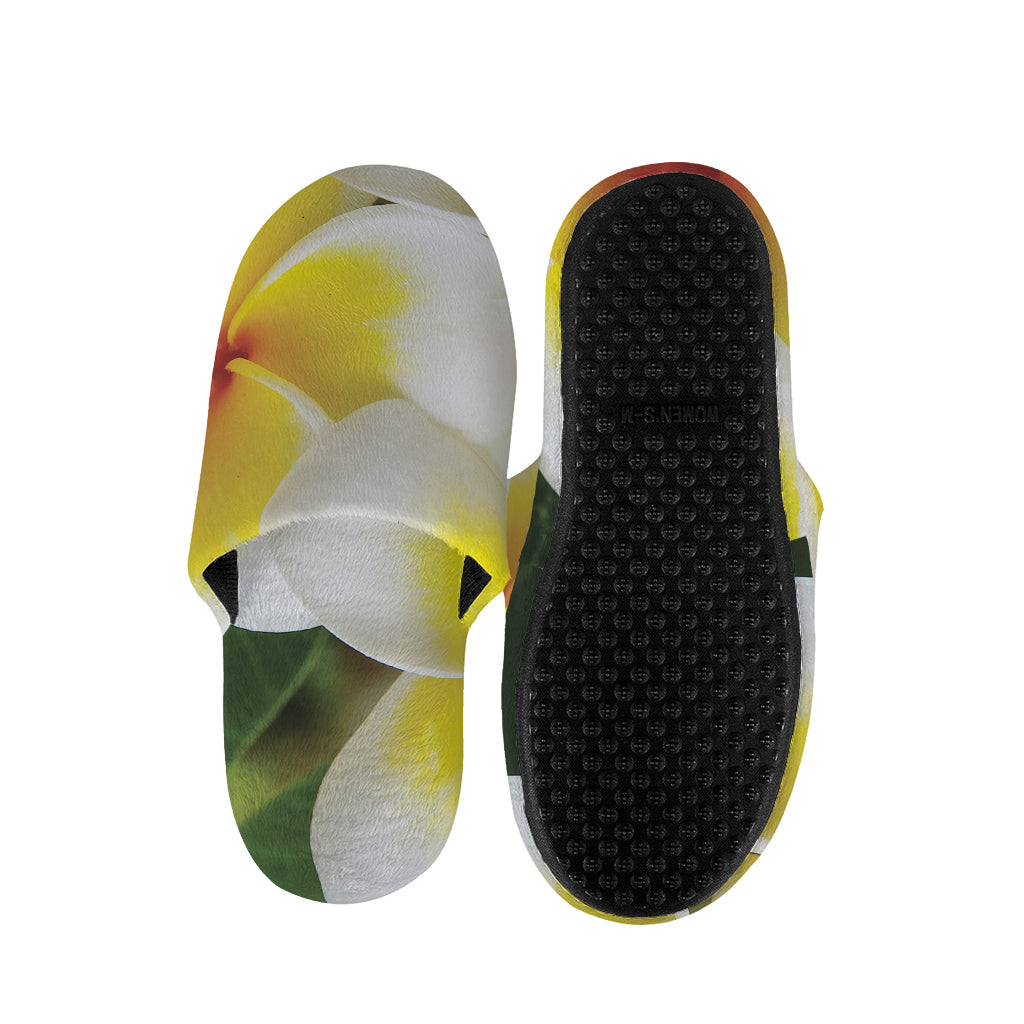 White And Yellow Plumeria Flower Print Slippers