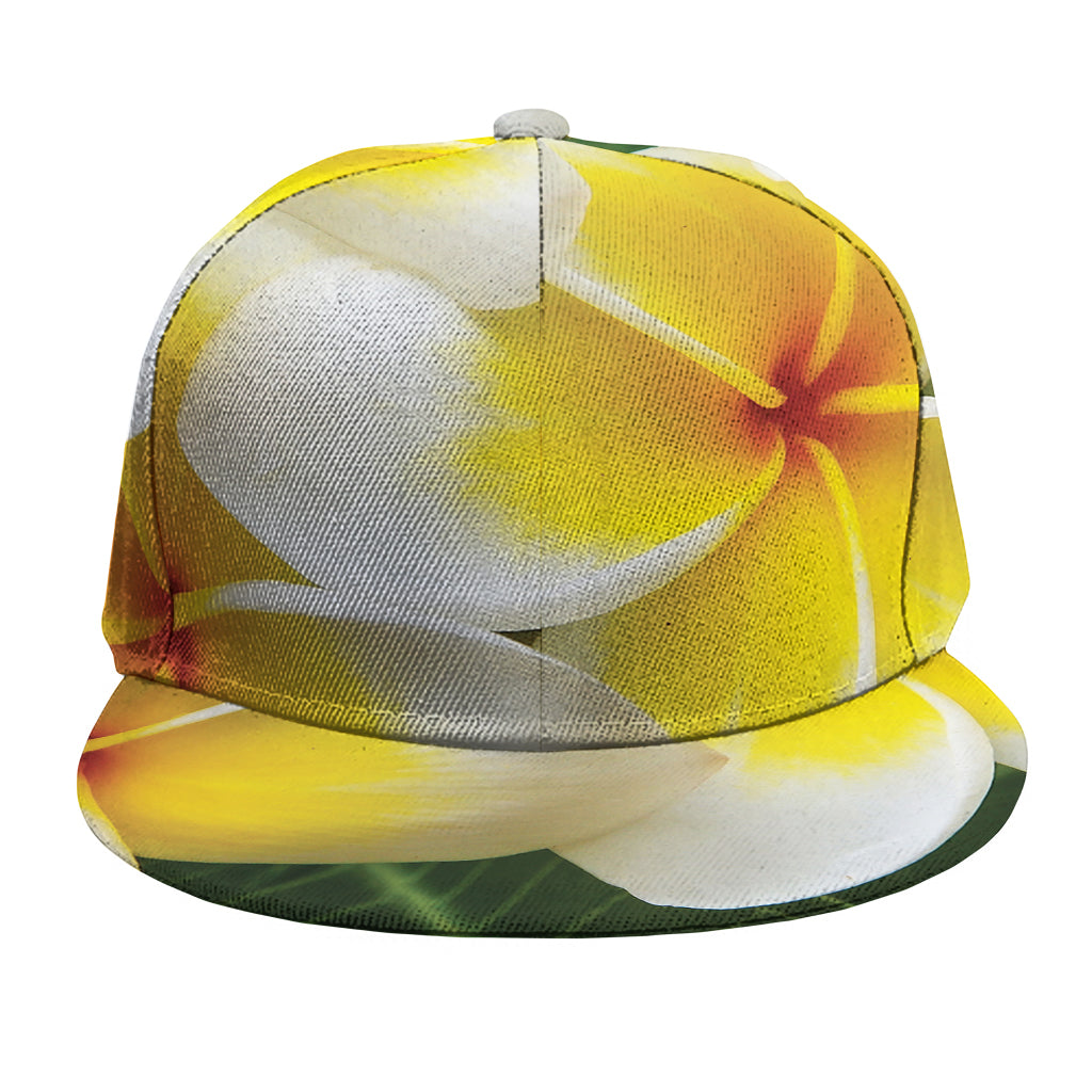 White And Yellow Plumeria Flower Print Snapback Cap