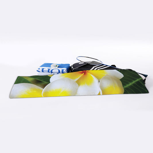 White And Yellow Plumeria Flower Print Sports Towel