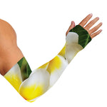 White And Yellow Plumeria Flower Print Sun Protection Arm Sleeves
